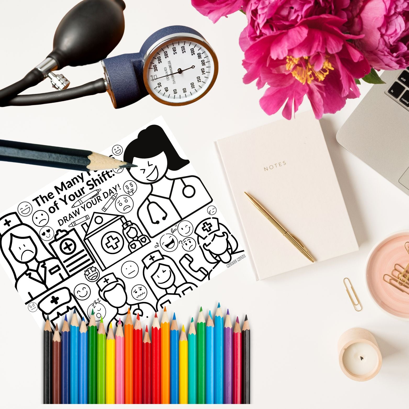 The Many Faces of Your Shift: Draw Your Day - Nurse Coloring Page