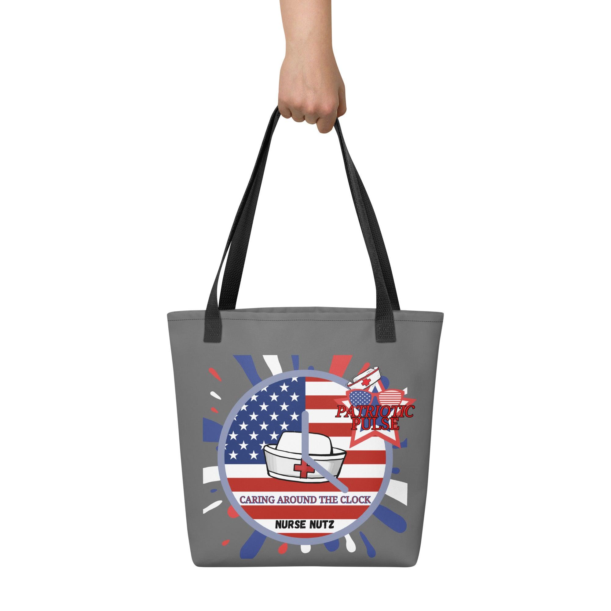 PATRIOTIC PULSE - CARING AROUND THE CLOCK - Nurse Tote bag