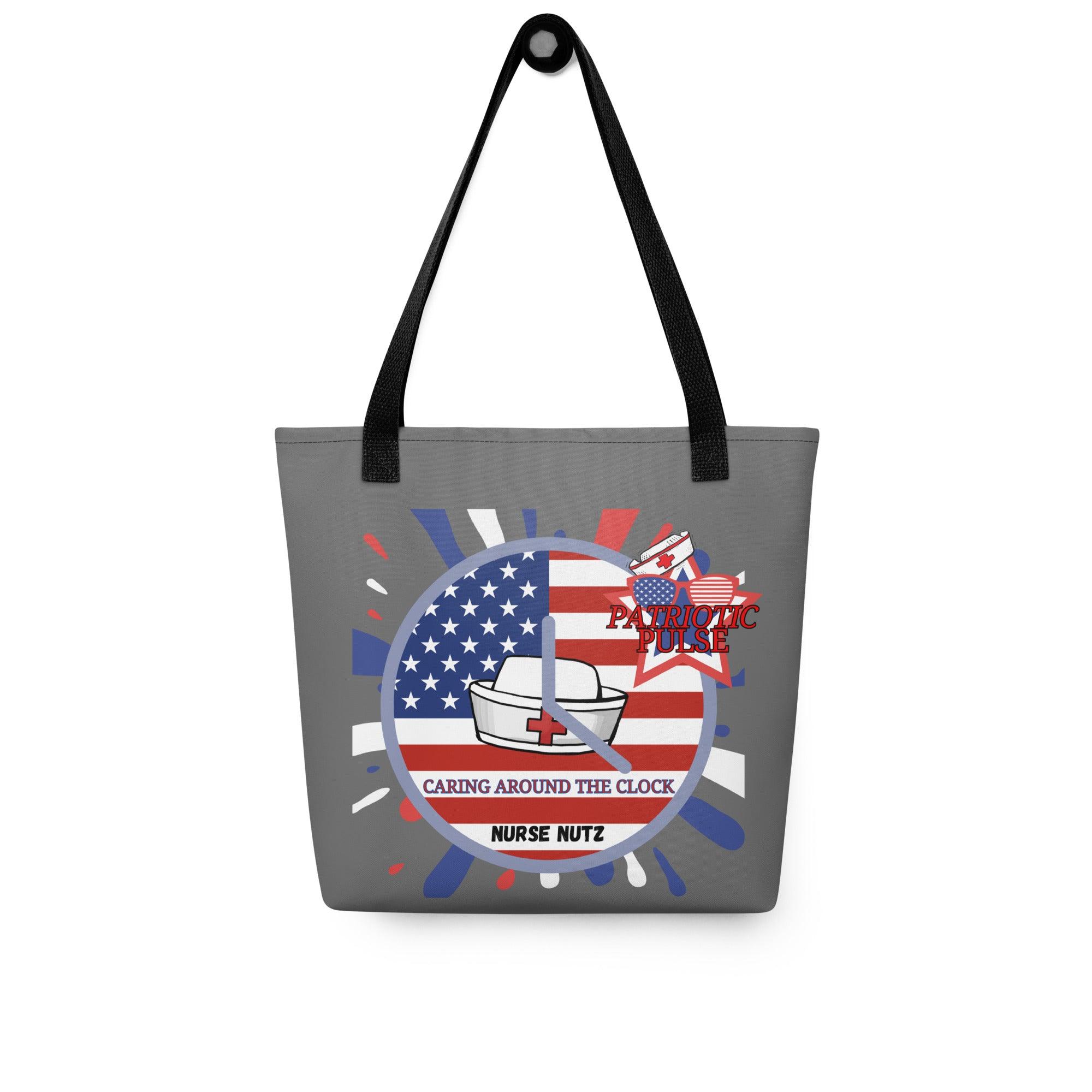 PATRIOTIC PULSE - CARING AROUND THE CLOCK - Nurse Tote bag