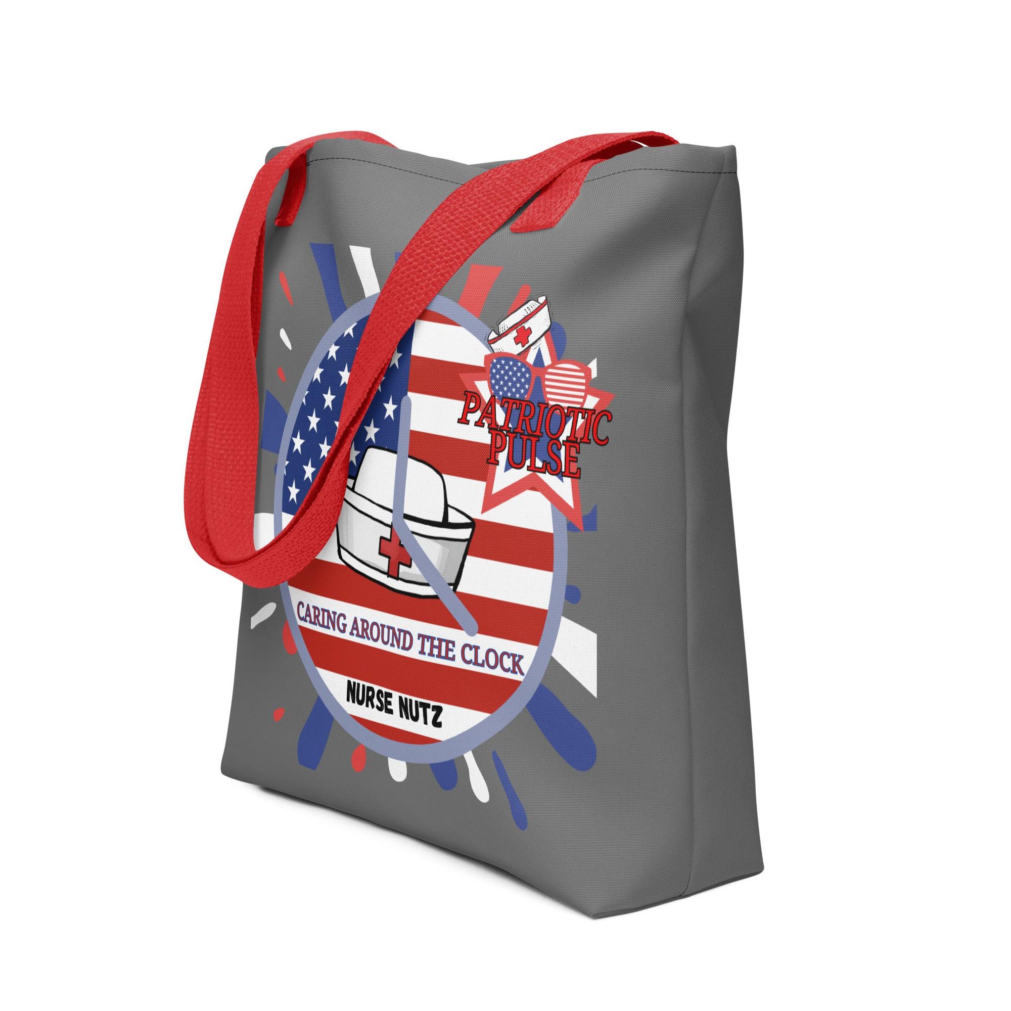 PATRIOTIC PULSE - CARING AROUND THE CLOCK - Nurse Tote bag