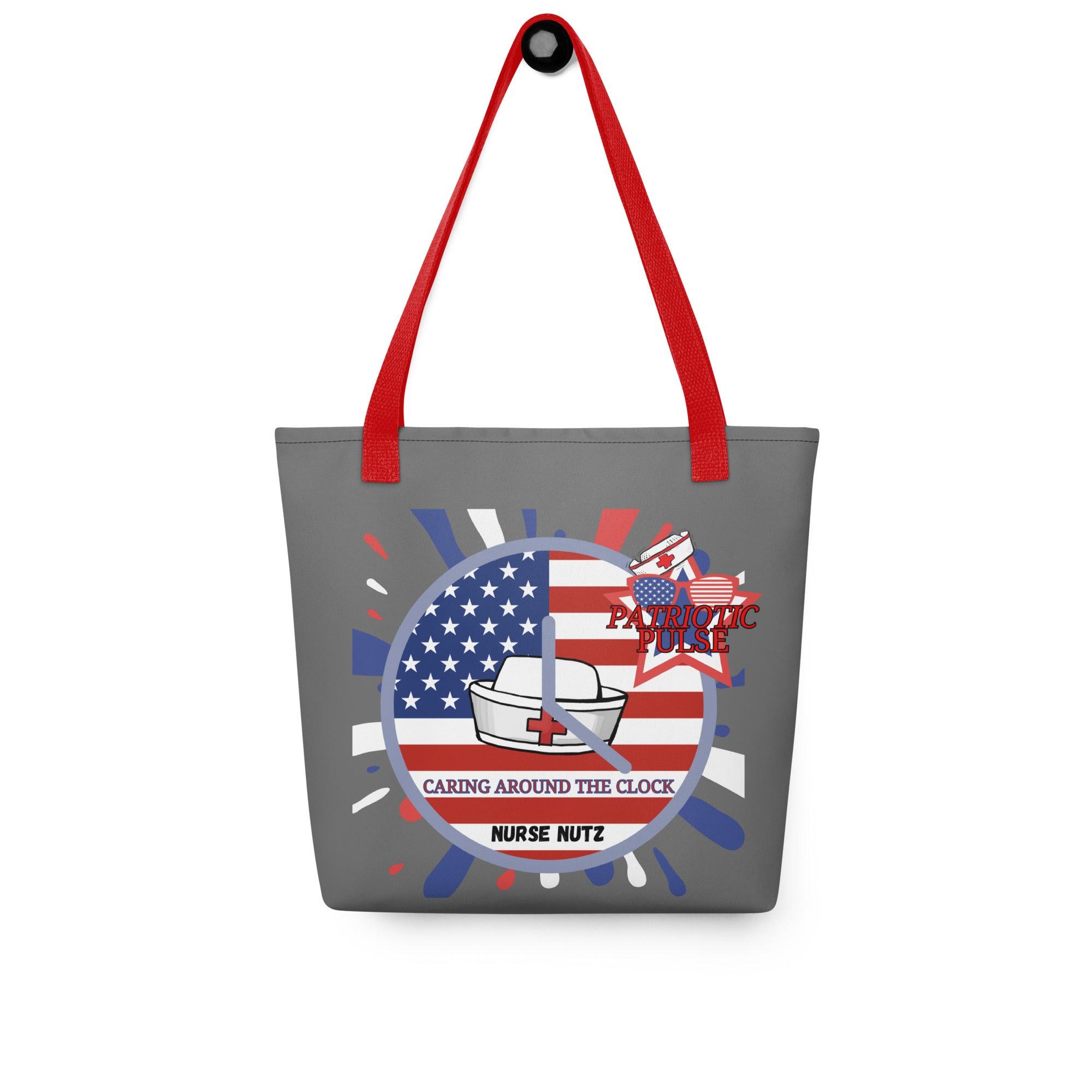 PATRIOTIC PULSE - CARING AROUND THE CLOCK - Nurse Tote bag