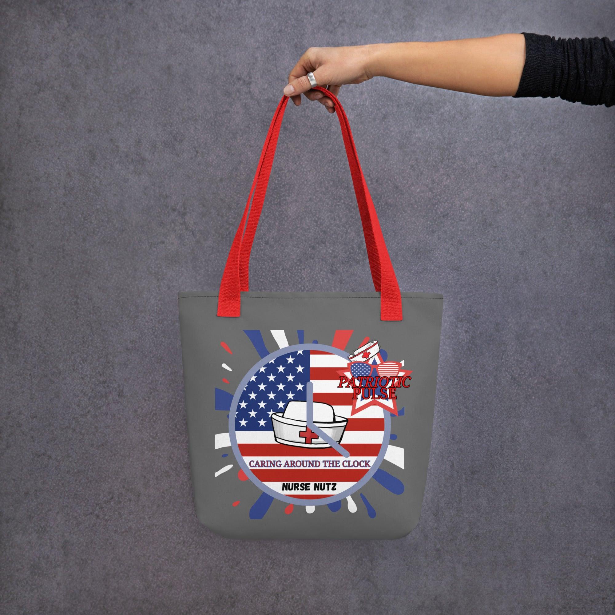 PATRIOTIC PULSE - CARING AROUND THE CLOCK - Nurse Tote bag