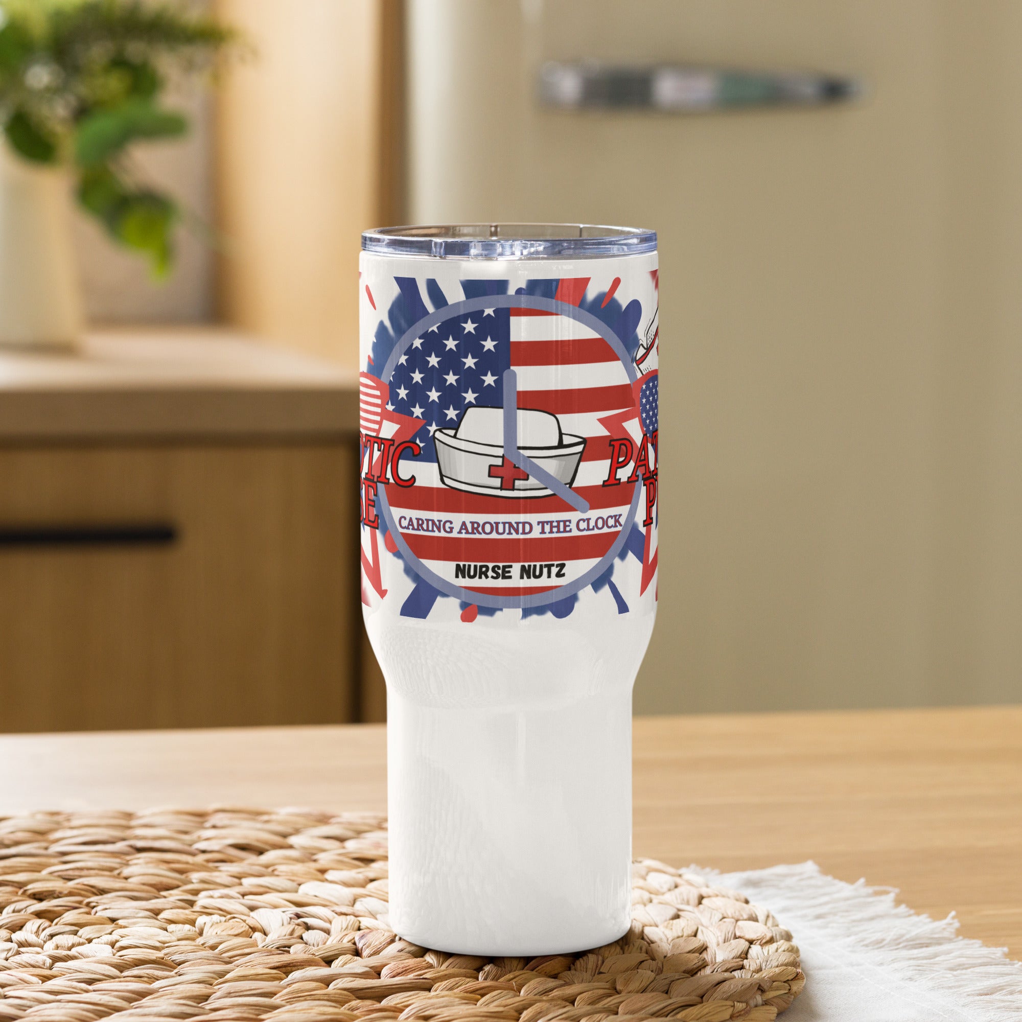 Patriotic Pulse: Caring Around the Clock - Nurse Tumbler (Travel Mug) with Handle