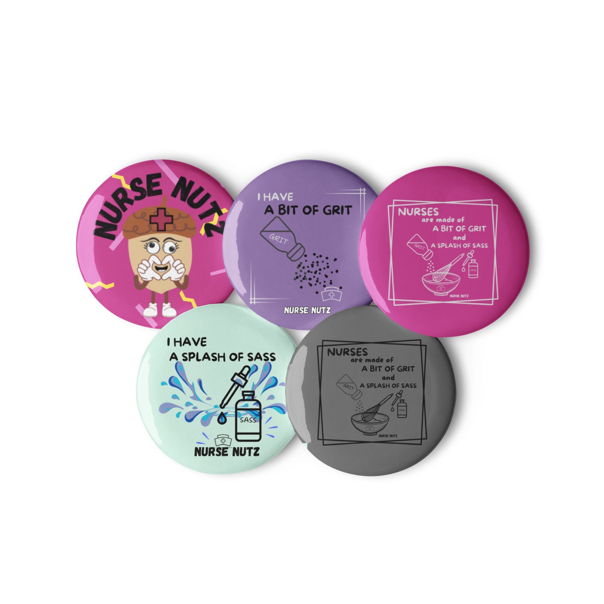 A Bit of Grit & Splash of Sass - Nurse Pin Buttons Set