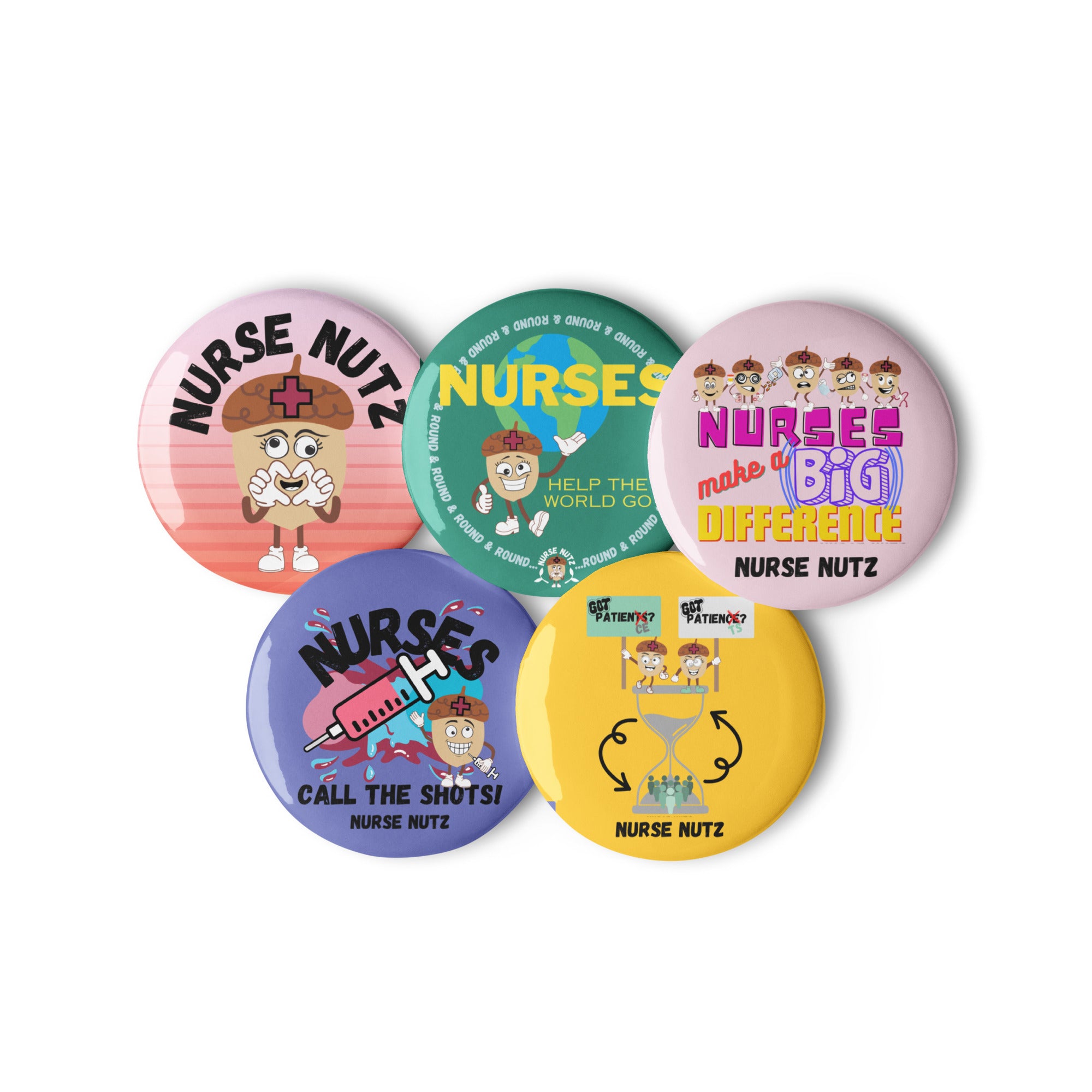 Nurse Nutz Characters - Nurse Pin Buttons Set