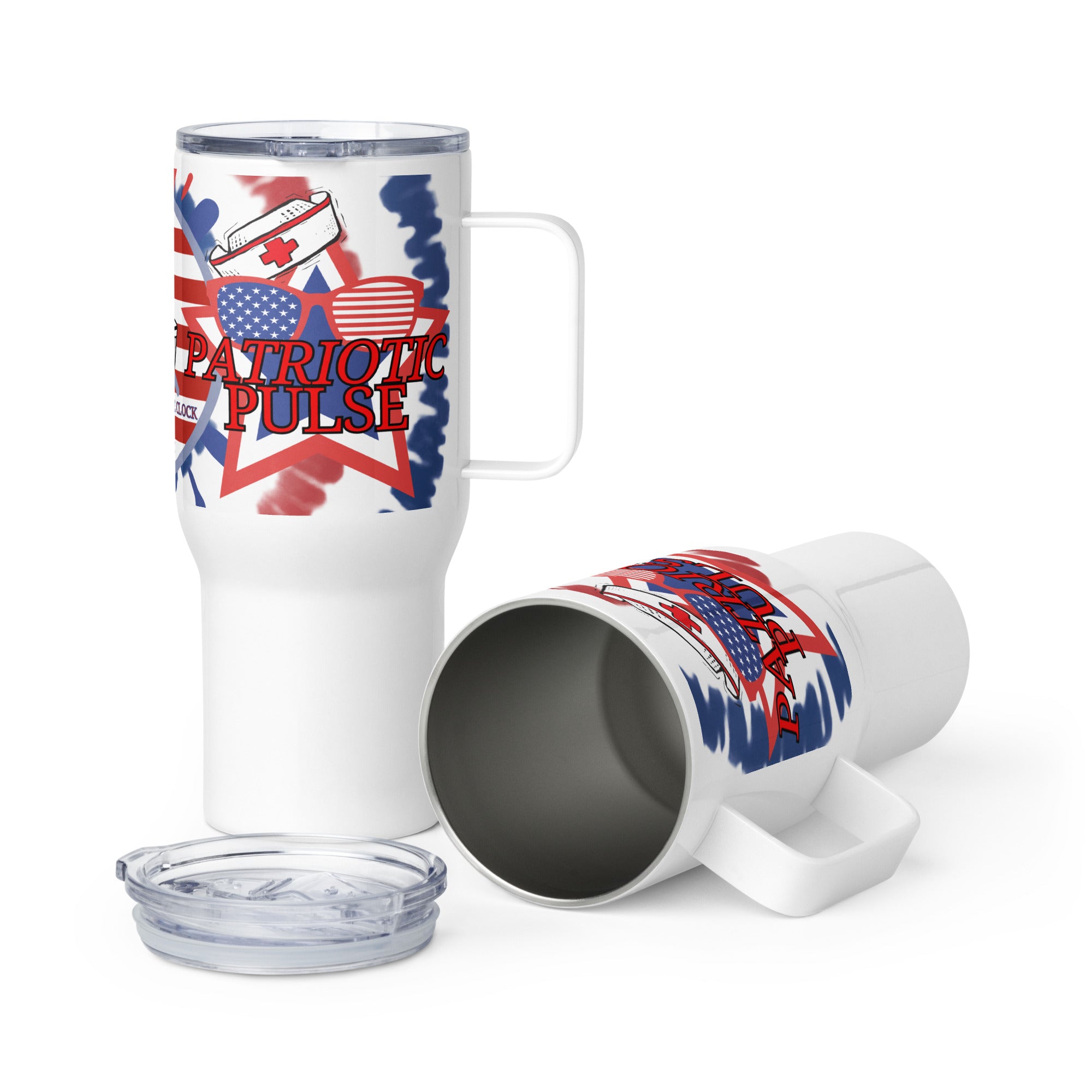 Patriotic Pulse: Caring Around the Clock - Nurse Tumbler (Travel Mug) with Handle