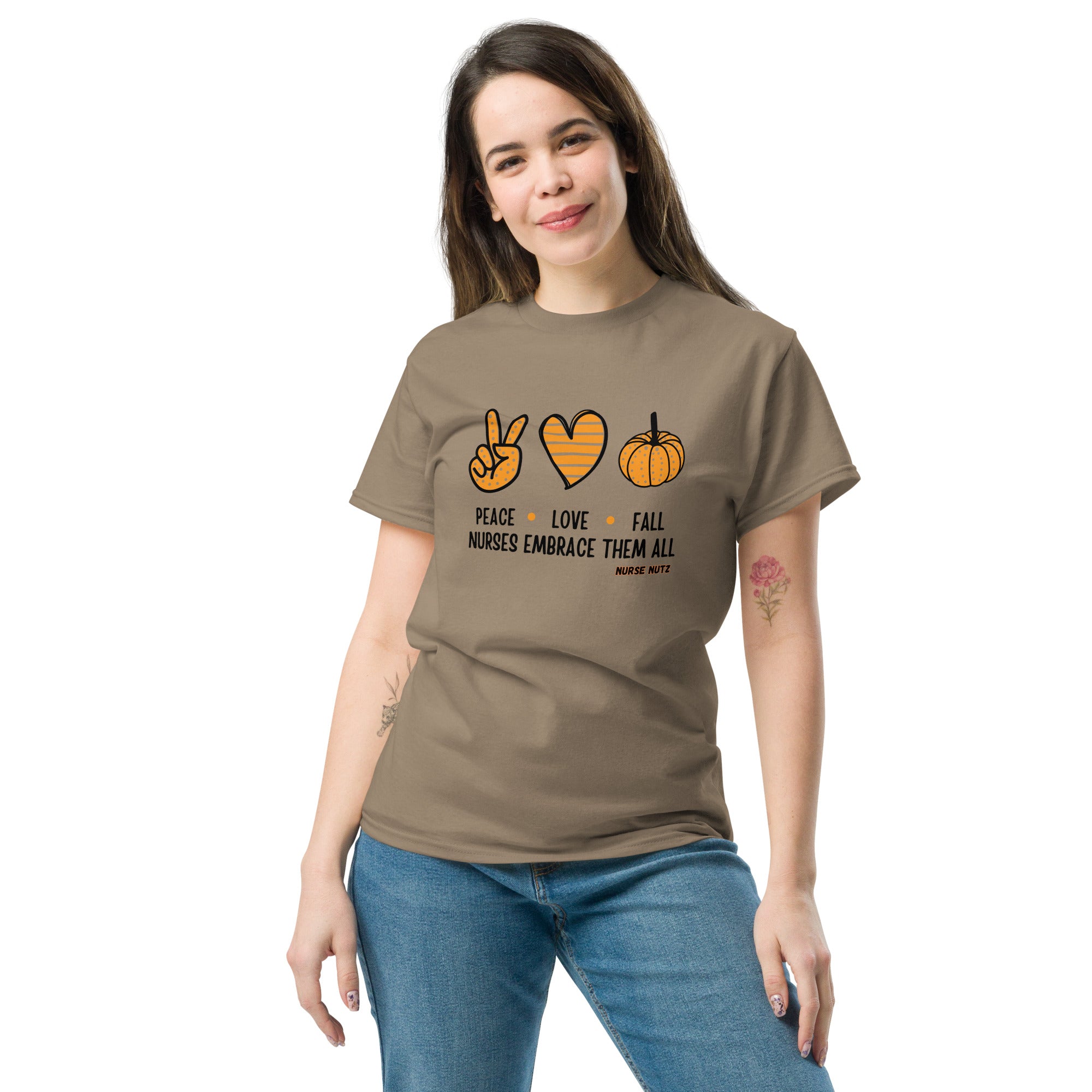 Peace, Love, Fall: Nurses Embrace Them All - Nurse Unisex Classic Tee