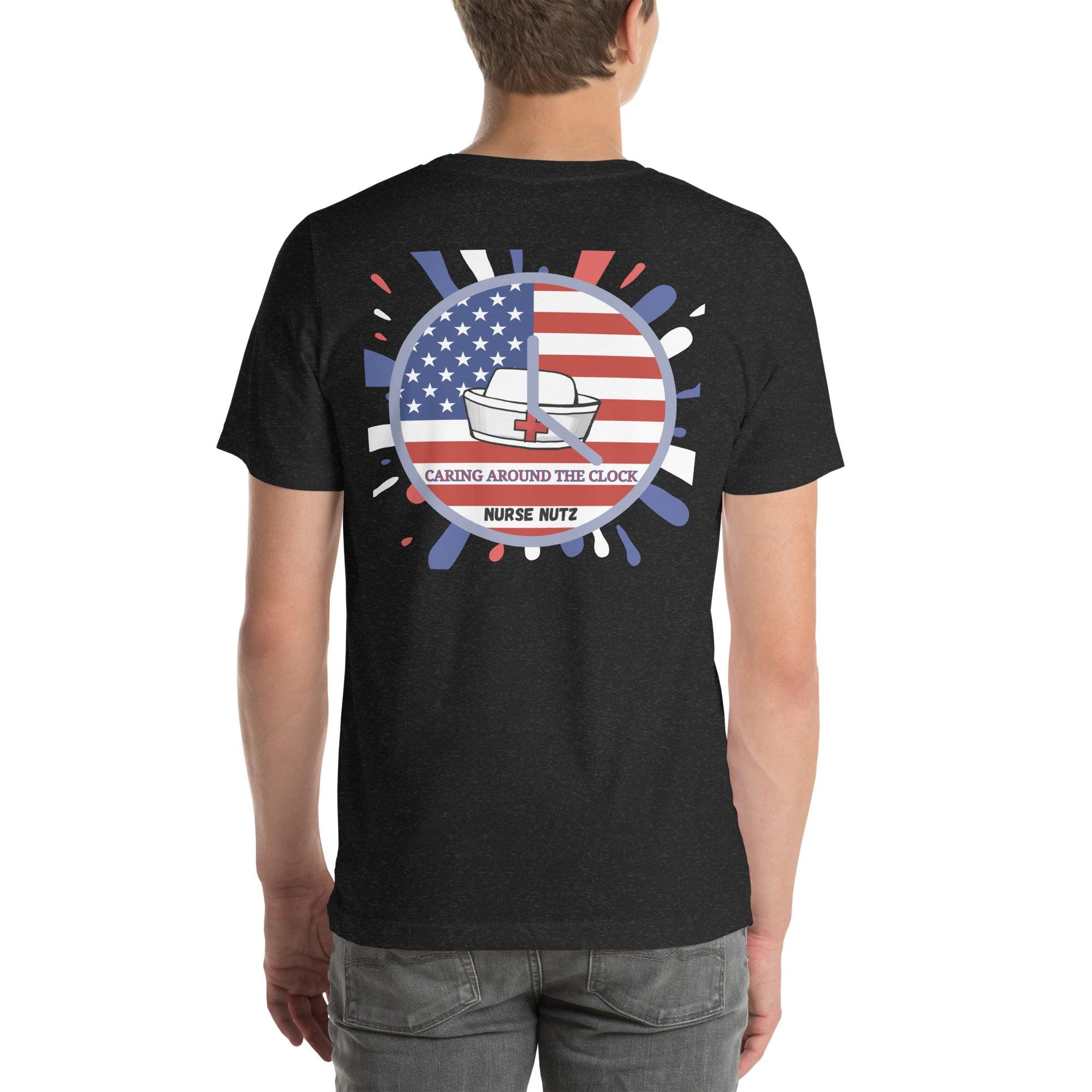 PATRIOTIC PULSE: CARING AROUND THE CLOCK - Unisex Double-Sided T-shirt