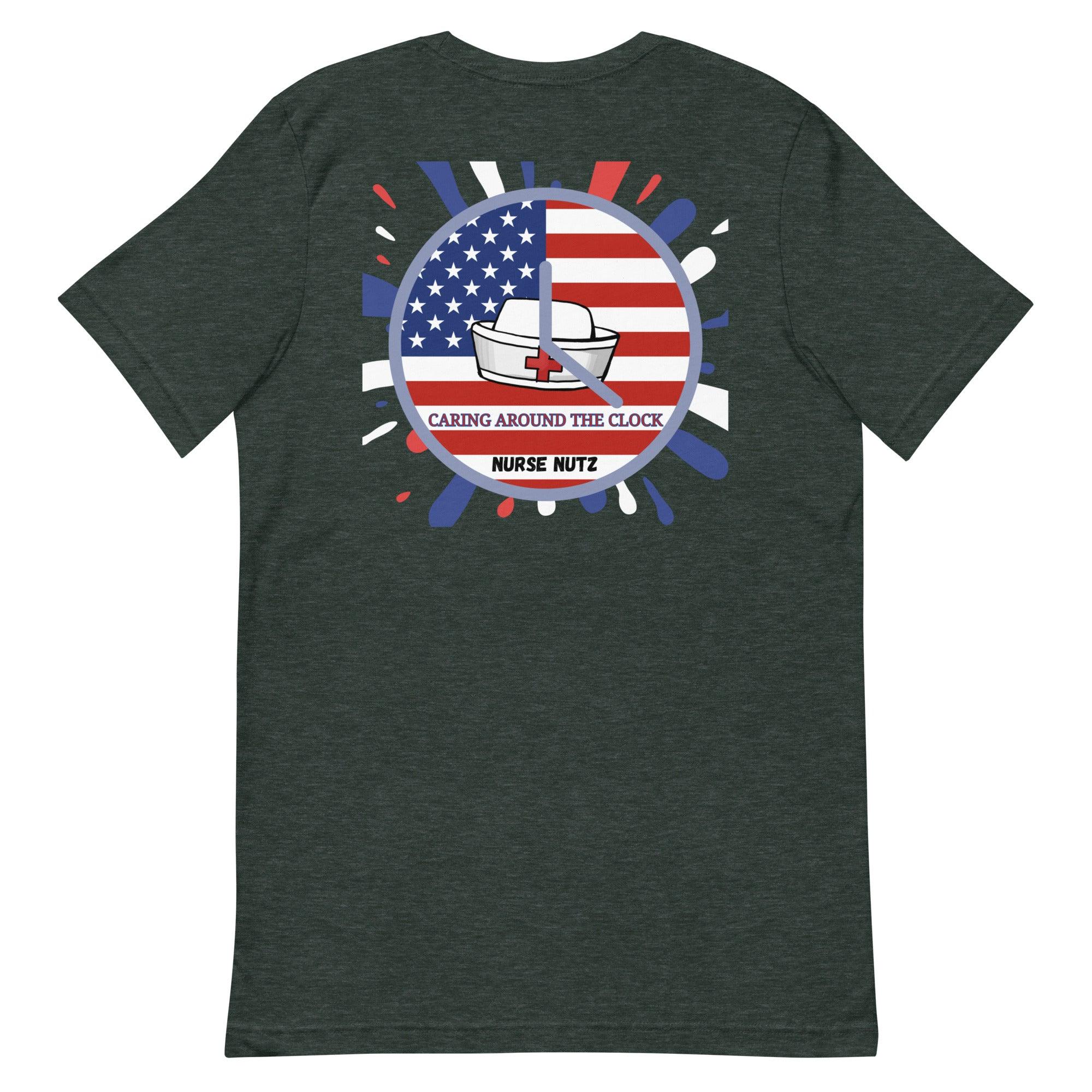 PATRIOTIC PULSE: CARING AROUND THE CLOCK - Unisex Double-Sided T-shirt