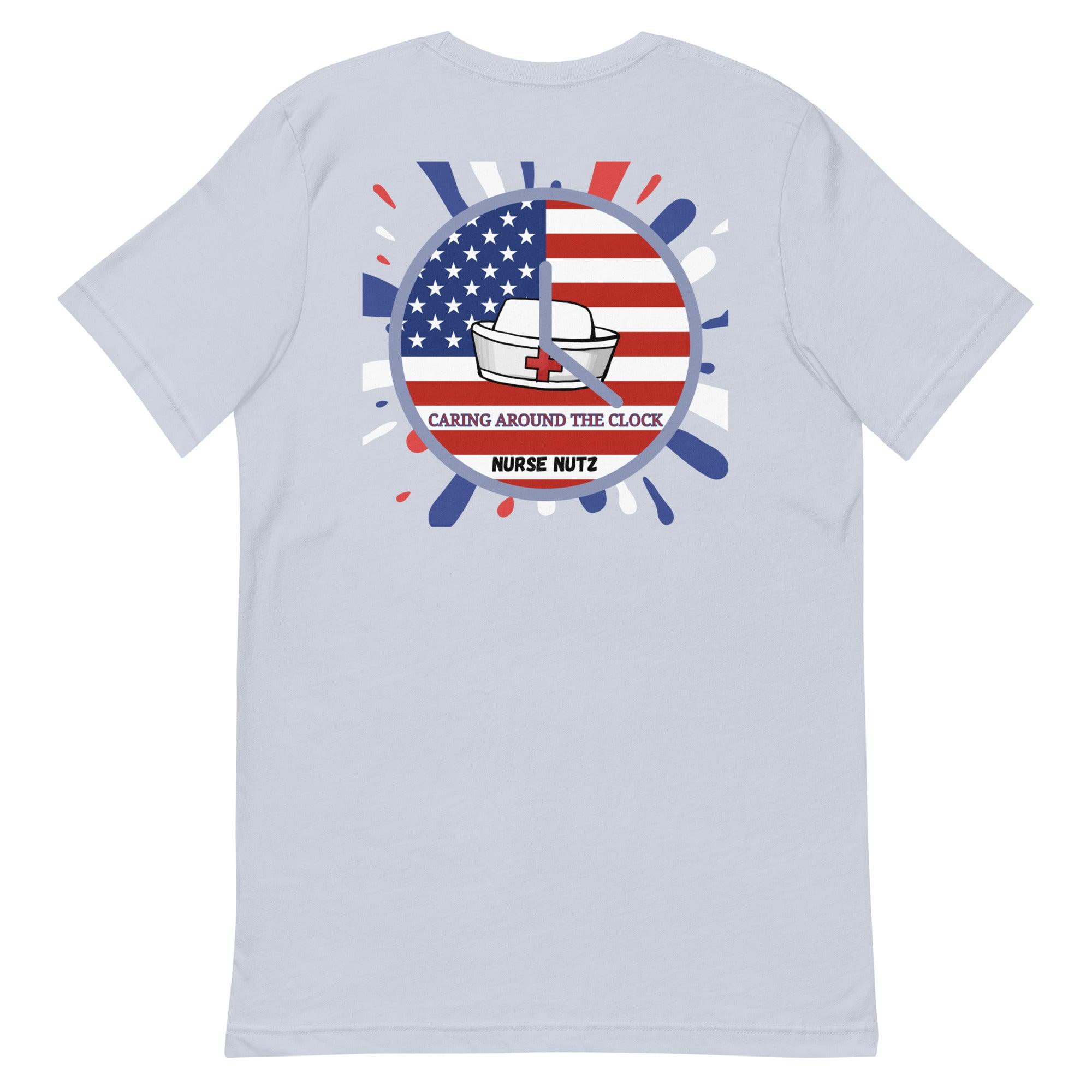 PATRIOTIC PULSE: CARING AROUND THE CLOCK - Unisex Double-Sided T-shirt