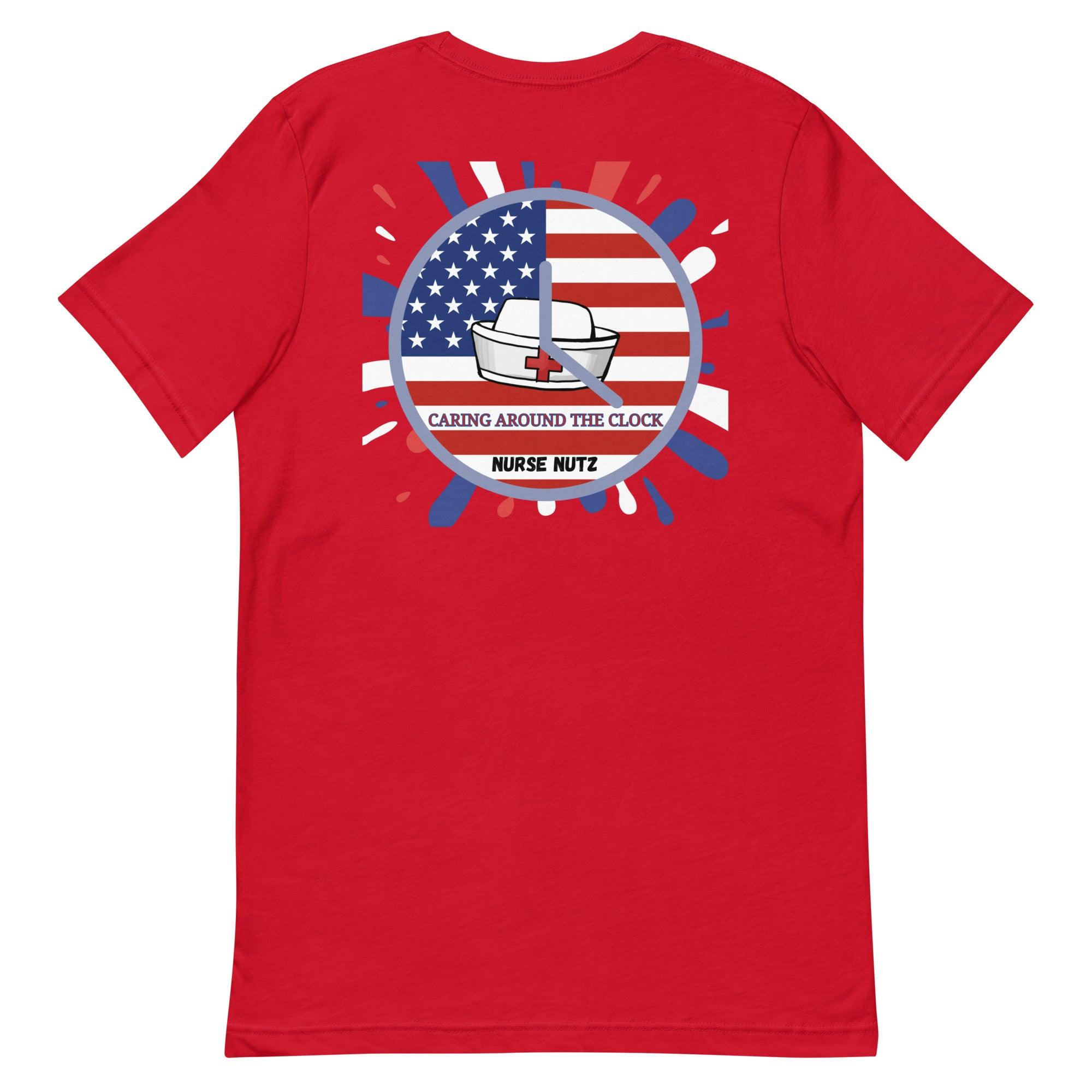 PATRIOTIC PULSE: CARING AROUND THE CLOCK - Unisex Double-Sided T-shirt